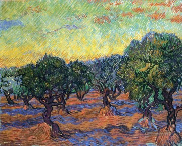 leben Grove orange Himmel Vincent van Gogh Ölgemälde